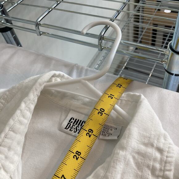 Chico's Womens White Striped Textured Button Up Indian Cotton Shirt Size 2 Large - Picture 3 of 12